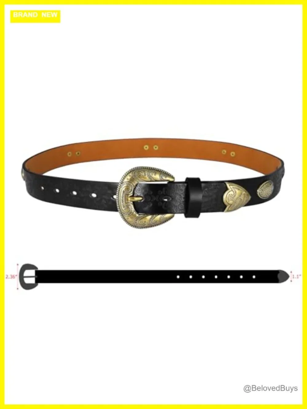 Women's Faux Leather Western Belt with Vintage Buckle for Jeans